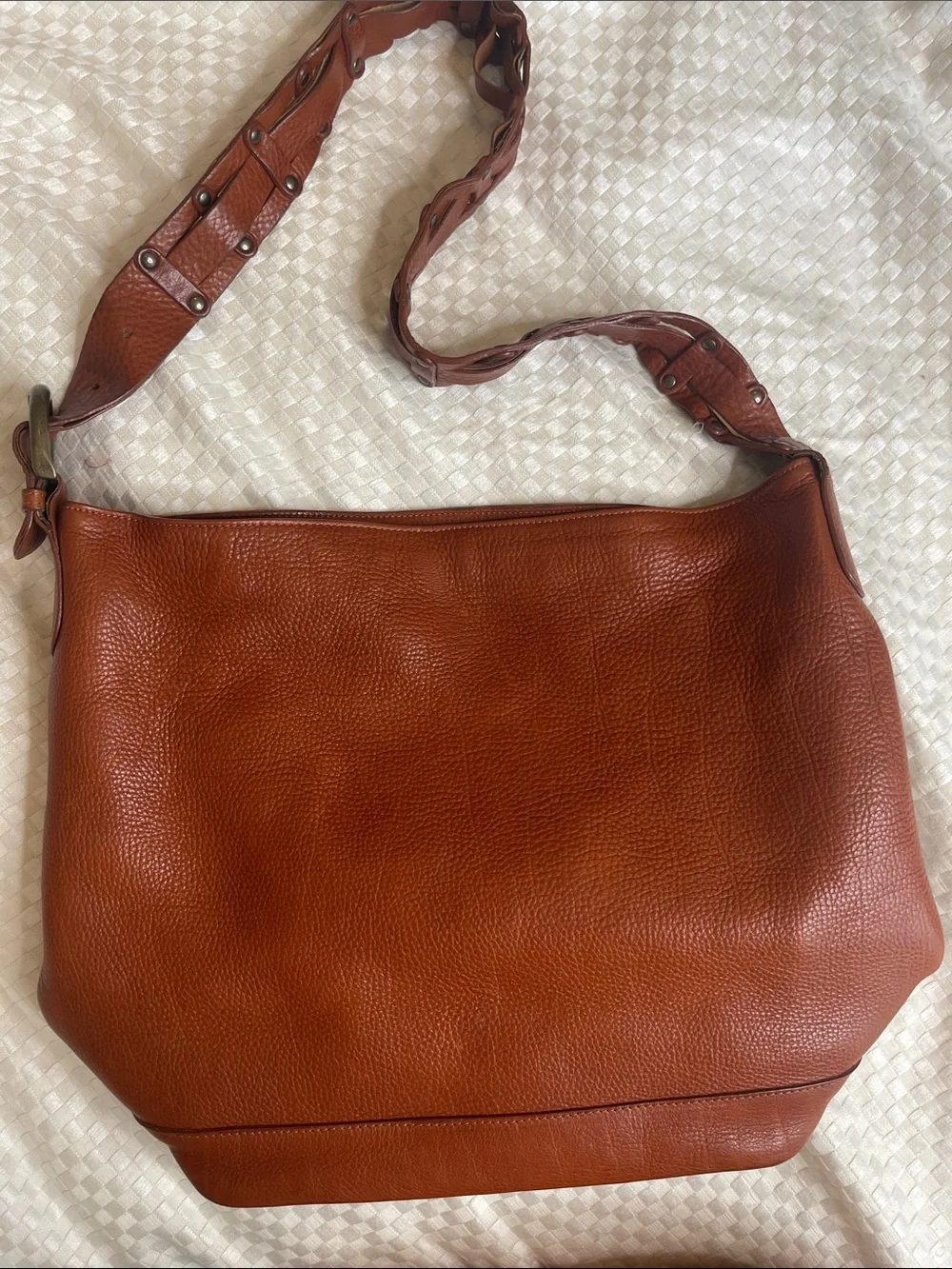 Saks Fifth Avenue Classic Pebbled Leather Shoulder Bag in Chestnut Brown